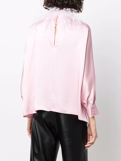 Shop Styland Feather-trim Blouse In Rosa