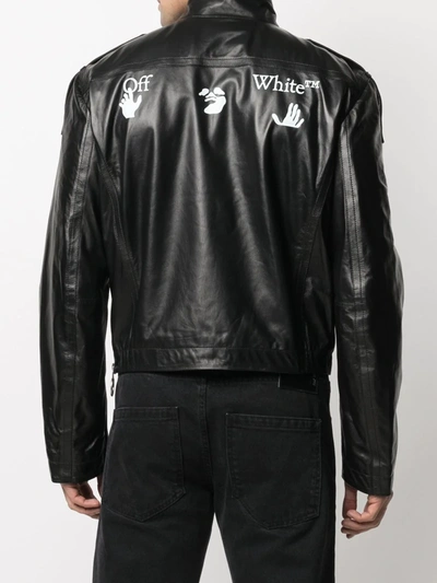 Shop Off-white Logo-print Leather Windbreaker In Black