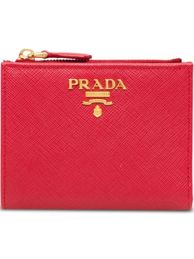 Shop Prada Logo-plaque Square Wallet In Red