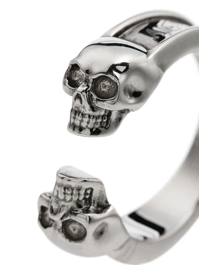 Shop Alexander Mcqueen Twin Skull Ring In Silver