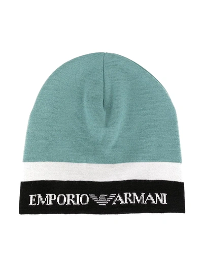 Shop Emporio Armani Colour Block Knit Beanie In Blue