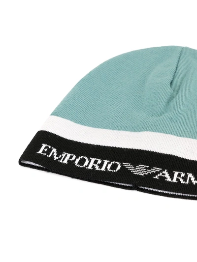 Shop Emporio Armani Colour Block Knit Beanie In Blue
