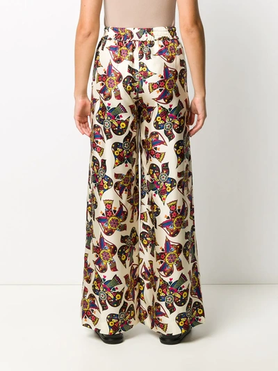 Shop La Doublej Bird Print Palazzo Trousers In Neutrals