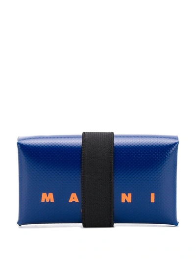 Shop Marni Logo Print Leather Wallet In Blue