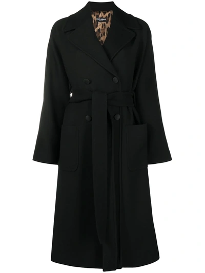 Shop Dolce & Gabbana Double-breasted Tie-waist Coat In Black
