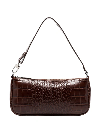 Shop By Far Crocodile-embossed Shoulder Bag In Brown