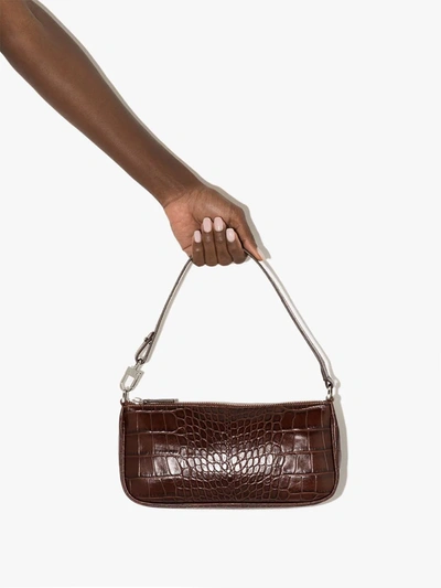 Shop By Far Crocodile-embossed Shoulder Bag In Brown