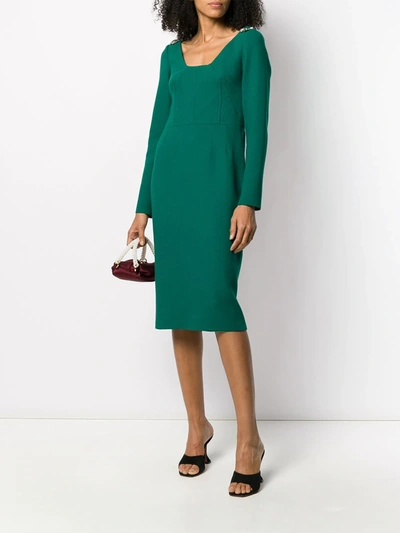 Shop Dolce & Gabbana Embellished Shoulders Midi Dress In Green