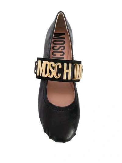 Shop Moschino Lettering Logo Ballerina Shoes In Black