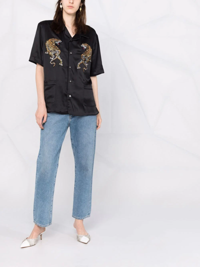 Alexander Wang Hawaiian Shirt With Tiger Embroidery In Black