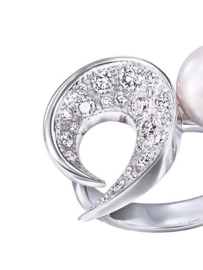 Shop Tasaki 18kt White Gold  Atelier Cove Diamond And Pearl Ring In Silver