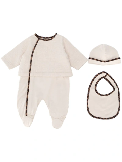 Shop Fendi Ff Quilted Babgrow Set In Neutrals