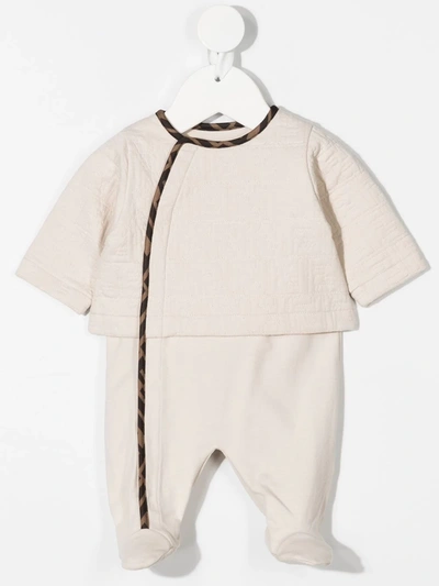 Shop Fendi Ff Quilted Babgrow Set In Neutrals