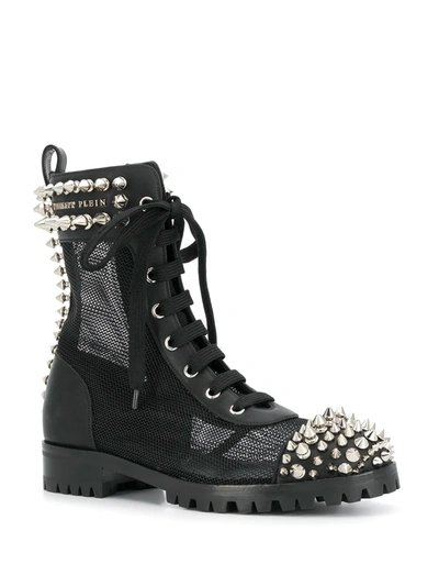 Philipp Plein Studded 35mm Lace-up Boots In Black