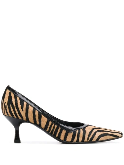 Pre-owned Versace 2000's Zebra Print Pumps In Neutrals