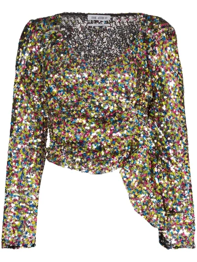 Shop Attico Sequin Wrap Top In 021 Multicoloured