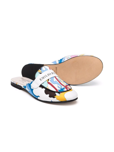 Shop Emilio Pucci Junior Logo-print Slip-on Sandals In White