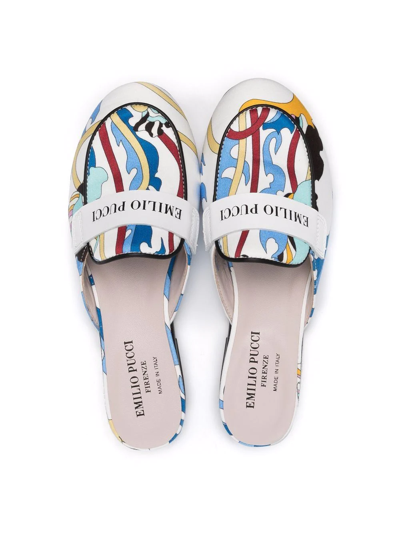 Shop Emilio Pucci Junior Logo-print Slip-on Sandals In White