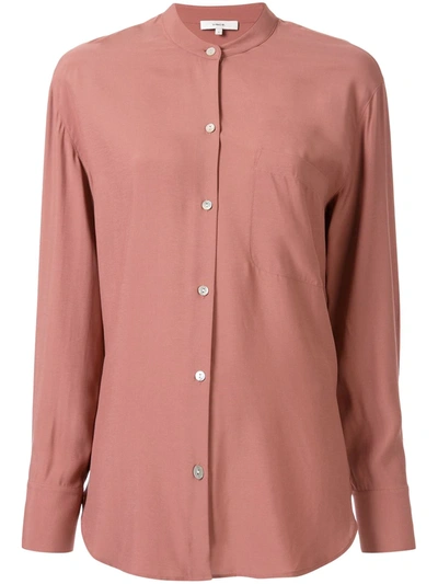 Vince Relaxed Band Collar Button-down Blouse In Pink