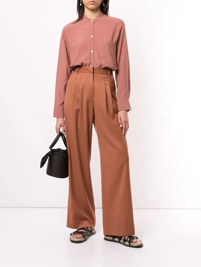 Vince Relaxed Band Collar Button-down Blouse In Pink