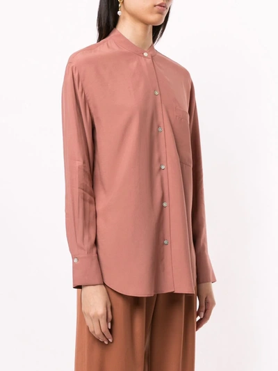 Vince Relaxed Band Collar Button-down Blouse In Pink