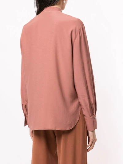 Vince Relaxed Band Collar Button-down Blouse In Pink