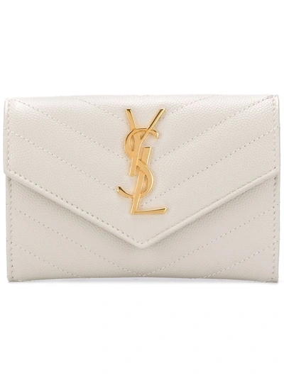 Shop Saint Laurent Small Monogram Envelope Wallet In Neutrals