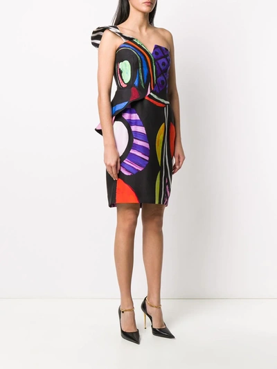 Shop Moschino Abstract Print Fitted Dress In Black