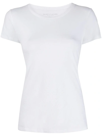 Shop Majestic Round Neck Slim-fit T-shirt In White