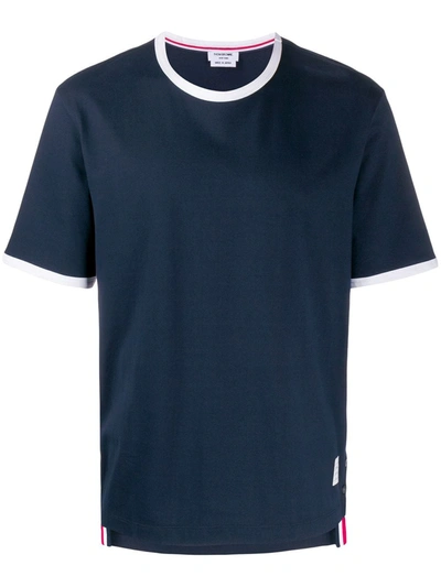 Shop Thom Browne Contrast Trim T-shirt In Blue