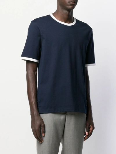 Thom Browne Mens Navy Ringer Brand-patch Stretch-wool T-shirt In Blue