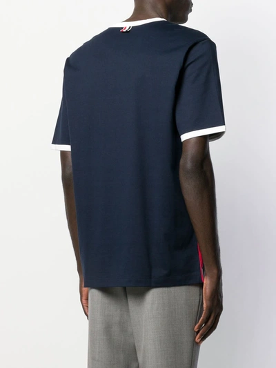 Thom Browne Mens Navy Ringer Brand-patch Stretch-wool T-shirt In Blue