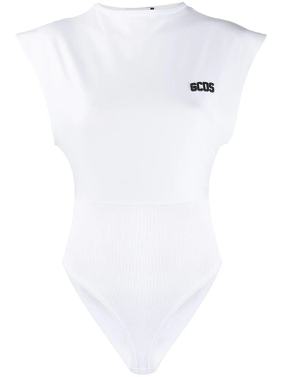 Shop Gcds Cap-sleeves Logo Bodysuit In White