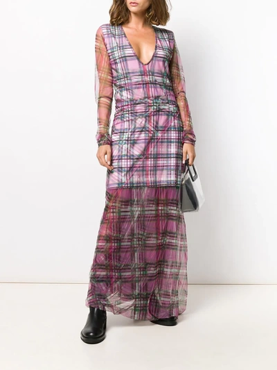 Shop Y/project Long-sleeve Plaid Dress In Pink