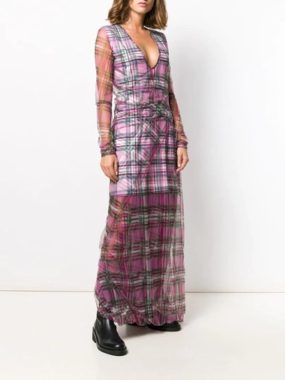 Shop Y/project Long-sleeve Plaid Dress In Pink