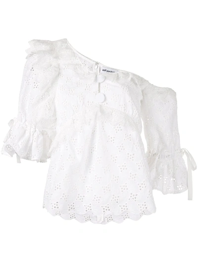 Shop Self-portrait Lace-trim Top In White