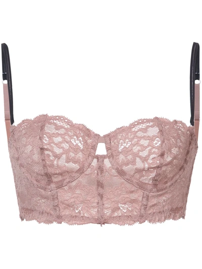 Shop Fleur Du Mal Charlotte Lace Longline Bra In Neutrals