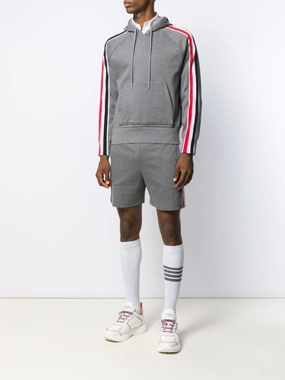 Thom Browne Interlock Rwb Stripe Hoodie In Grey