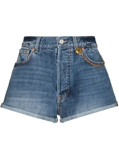 Shop Givenchy Chain-link Detail Denim Shorts In Blue