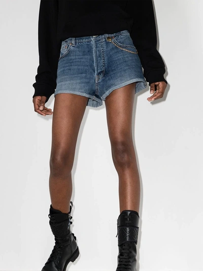 Shop Givenchy Chain-link Detail Denim Shorts In Blue