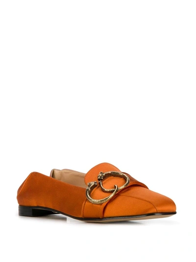 Shop Charlotte Olympia Collapsible Heel Satin Loafers In Orange