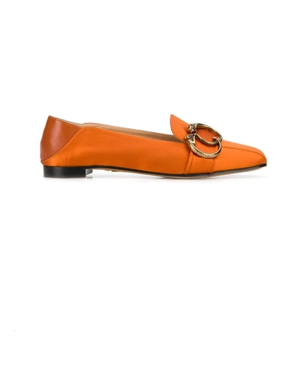 CHARLOTTE OLYMPIA COLLAPSIBLE HEEL SATIN LOAFERS - 橘色