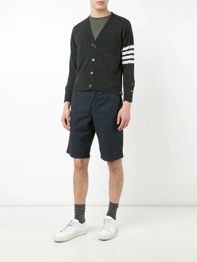 Shop Thom Browne 4-bar Short Cashmere Cardigan In Grey