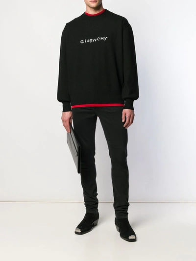 Shop Givenchy Embroidered Logo Sweater In Black