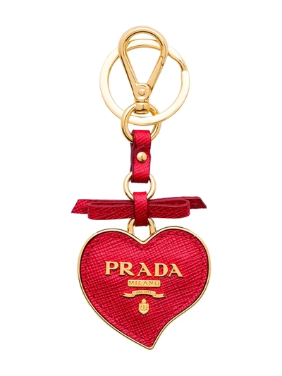 Shop Prada Trick Heart-shaped Keychain In Red