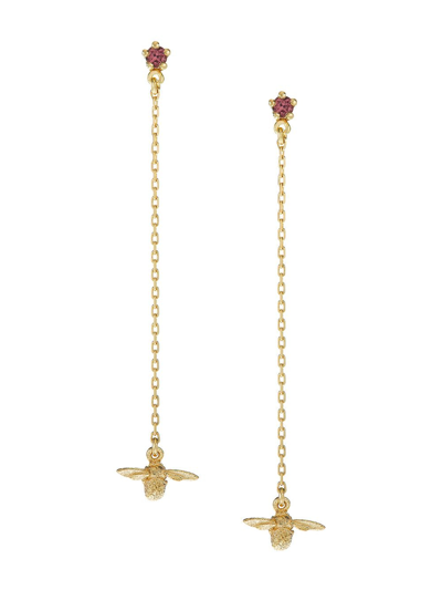 Shop Alex Monroe 18kt Yellow Gold Fine Chain Bee Sapphire Drop Earrings