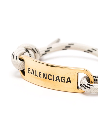 Shop Balenciaga Plaque Shoelace Bracelet In Gold