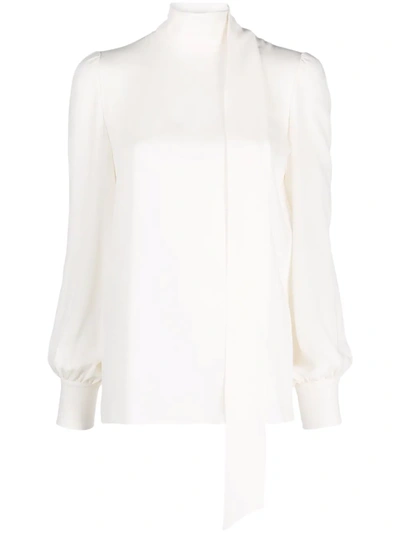 Shop Valentino Neck-tie Blouse In White
