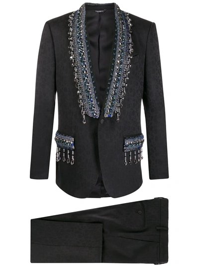 Shop Dolce & Gabbana Martini-fit Floral Jacquard Suit In Black