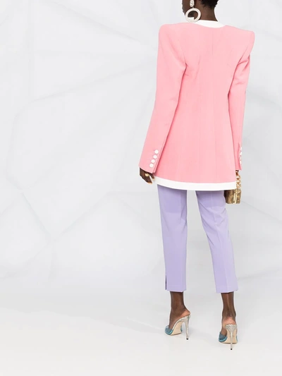 Shop Balmain Contrasting-trim Structured-shoulder Blazer In Pink